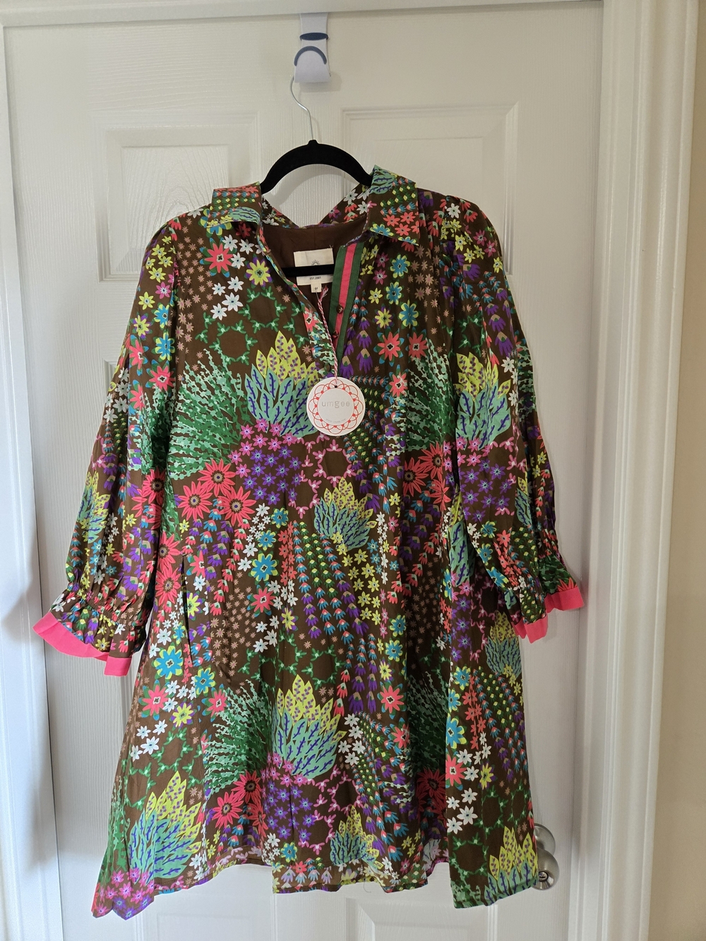 Umgee Floral Midi Dress Tunic - Brown with Multicolor Blooms